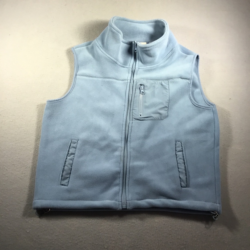 In Good State Mens Light Blue Fleece Full Zip Vest Mock Neck Pockets Small